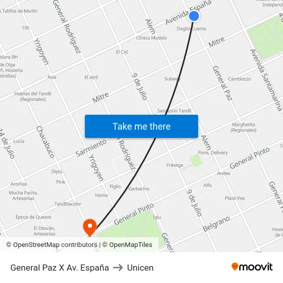 General Paz X Av. España to Unicen map