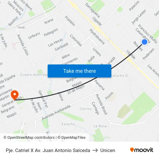Pje. Catriel X Av. Juan Antonio Salceda to Unicen map