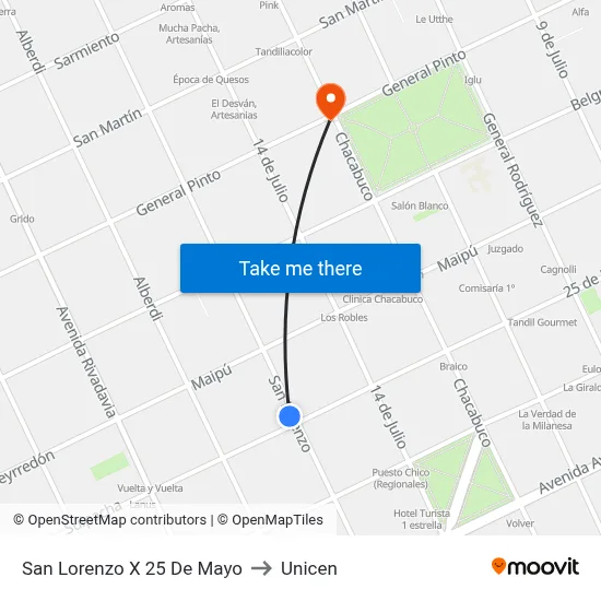 San Lorenzo X 25 De Mayo to Unicen map