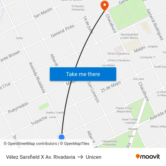 Vélez Sarsfield X Av. Rivadavia to Unicen map