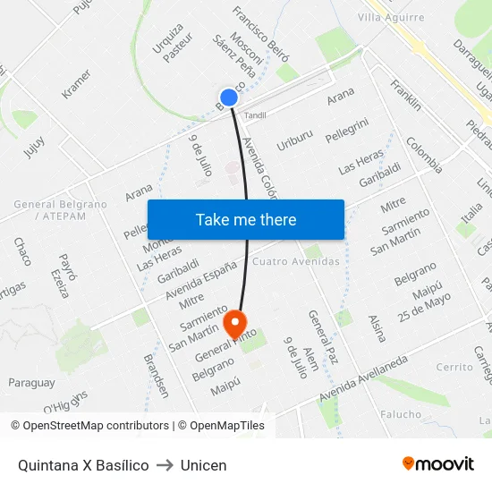 Quintana X Basílico to Unicen map