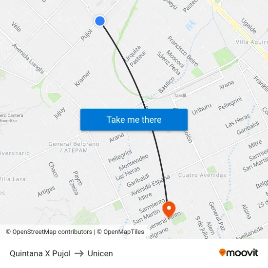 Quintana X Pujol to Unicen map