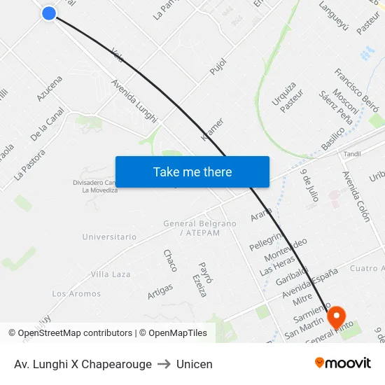 Av. Lunghi X Chapearouge to Unicen map