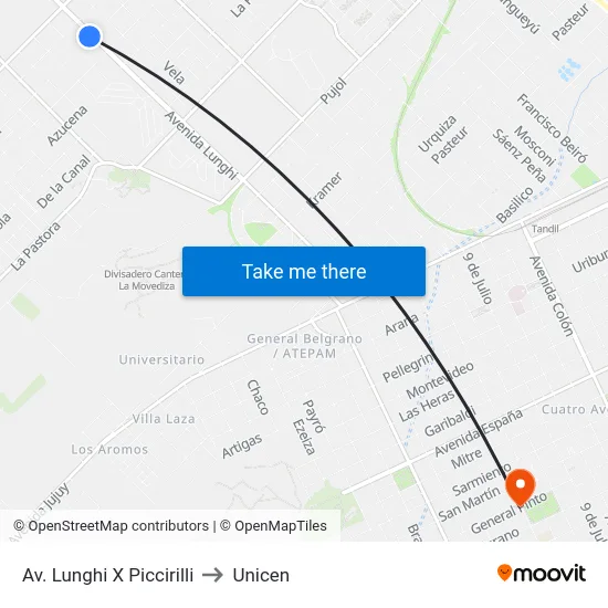 Av. Lunghi X Piccirilli to Unicen map