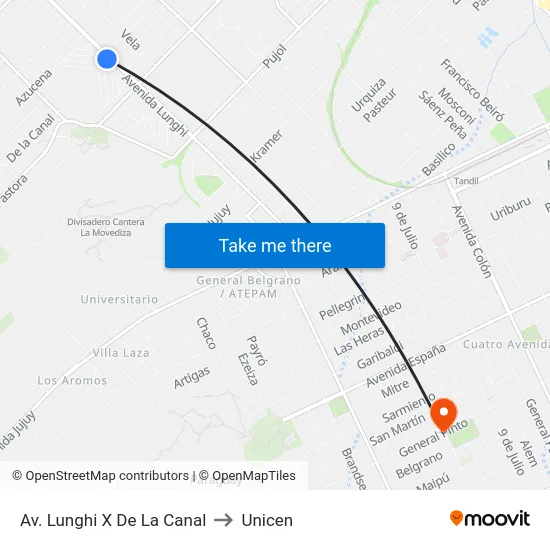 Av. Lunghi X De La Canal to Unicen map