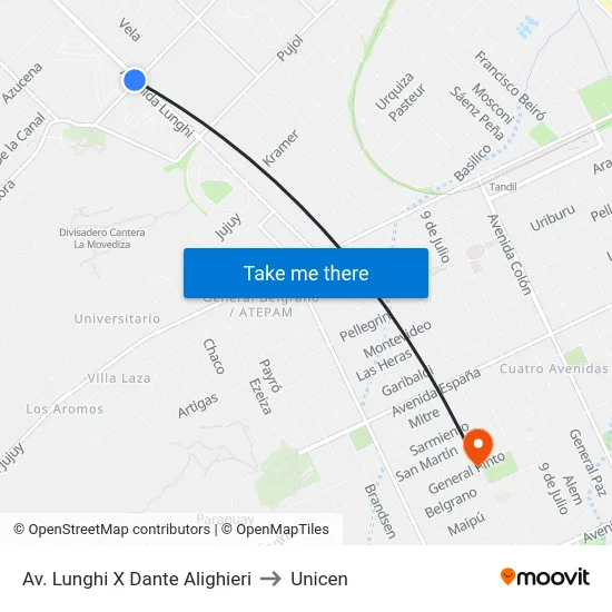 Av. Lunghi X Dante Alighieri to Unicen map
