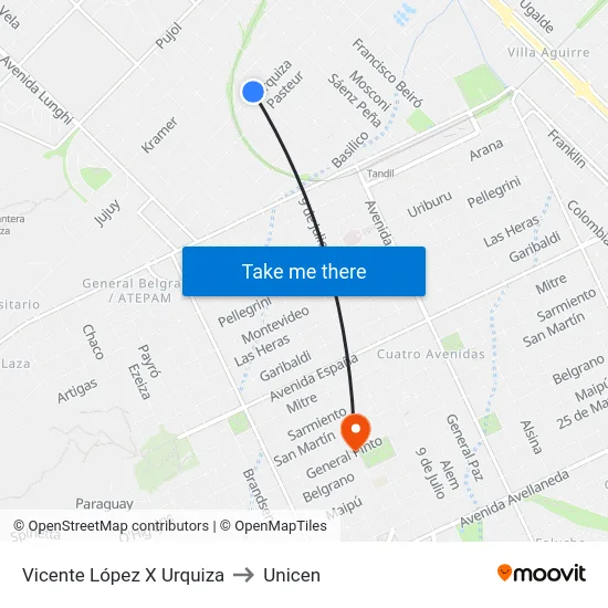Vicente López X Urquiza to Unicen map