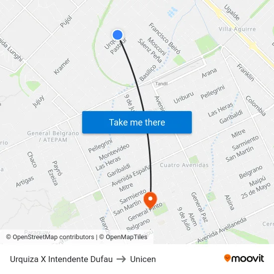 Urquiza X Intendente Dufau to Unicen map