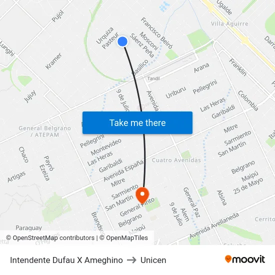 Intendente Dufau X Ameghino to Unicen map
