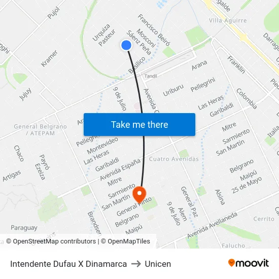Intendente Dufau X Dinamarca to Unicen map