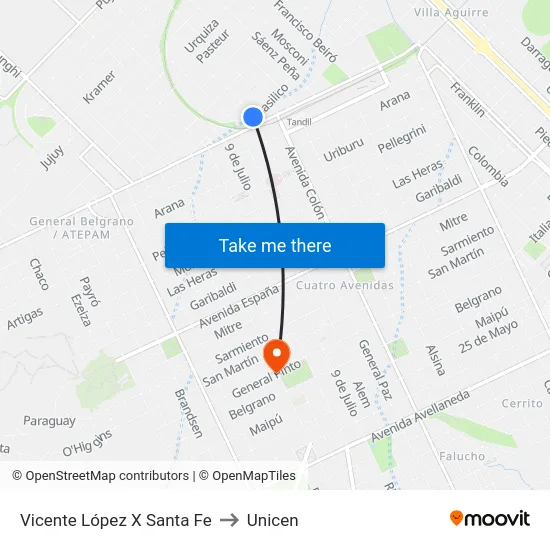 Vicente López X Santa Fe to Unicen map