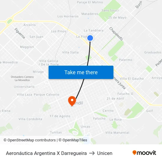 Aeronáutica Argentina X Darregueira to Unicen map