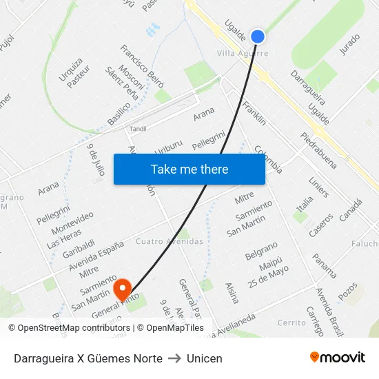 Darragueira X Güemes Norte to Unicen map