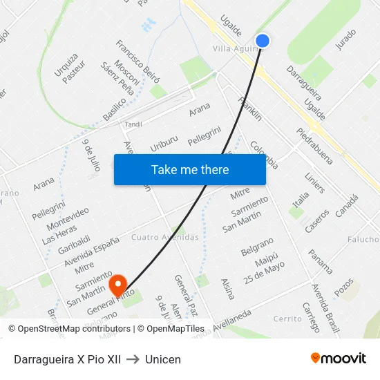 Darragueira X Pio XII to Unicen map