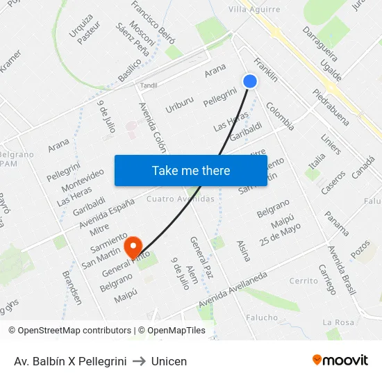 Av. Balbín X Pellegrini to Unicen map