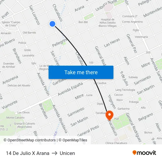 14 De Julio X Arana to Unicen map