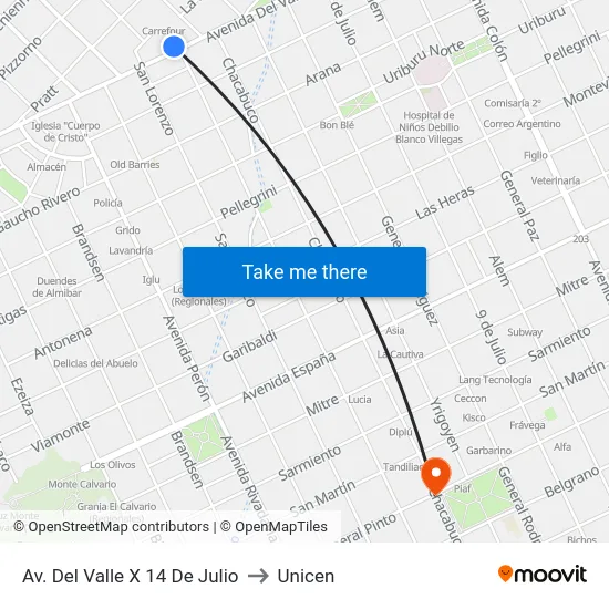 Av. Del Valle X 14 De Julio to Unicen map