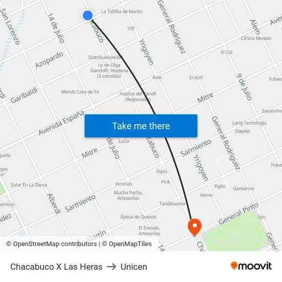 Chacabuco X Las Heras to Unicen map
