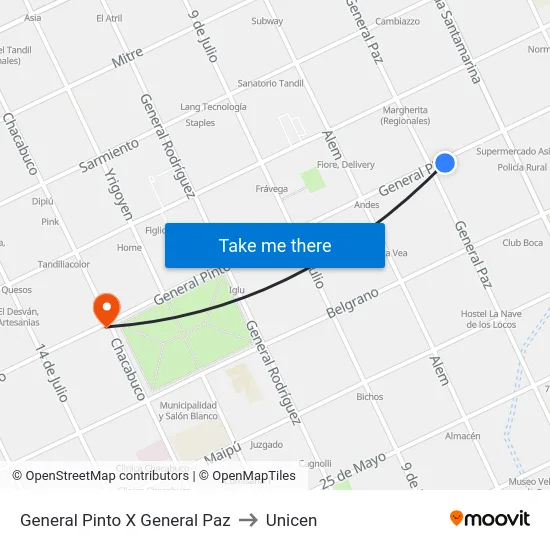 General Pinto X General Paz to Unicen map