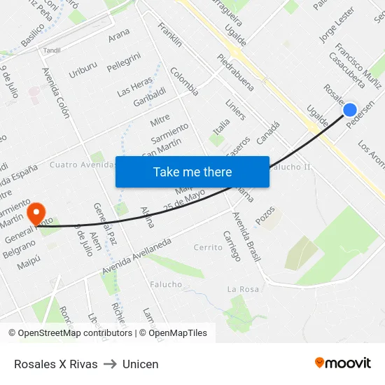 Rosales X Rivas to Unicen map