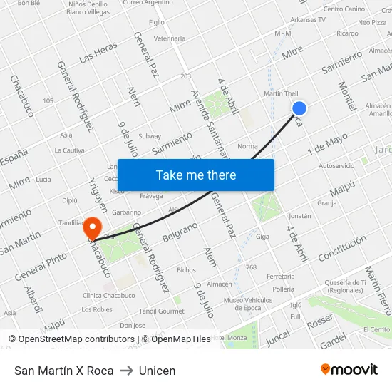 San Martín X Roca to Unicen map