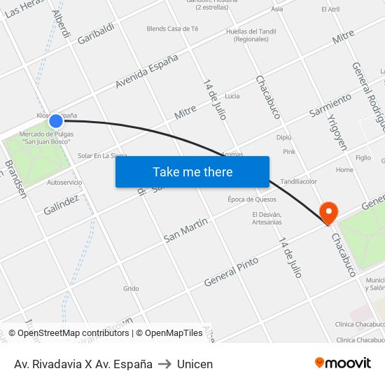 Av. Rivadavia X Av. España to Unicen map