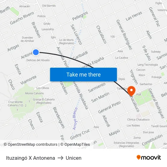 Ituzaingó X Antonena to Unicen map