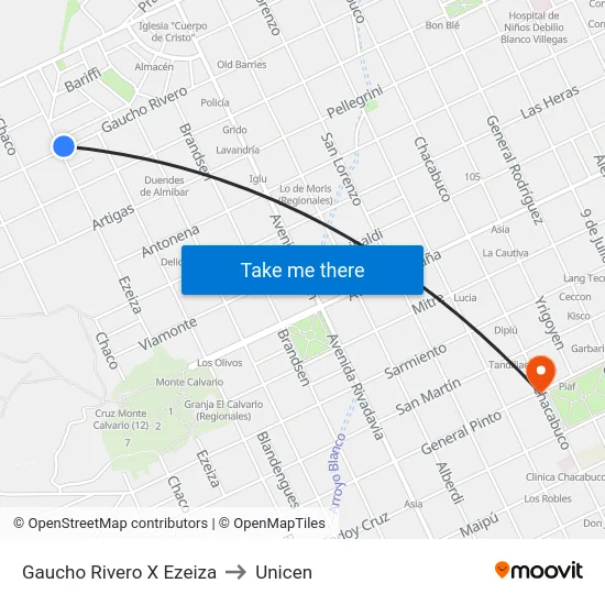 Gaucho Rivero X Ezeiza to Unicen map
