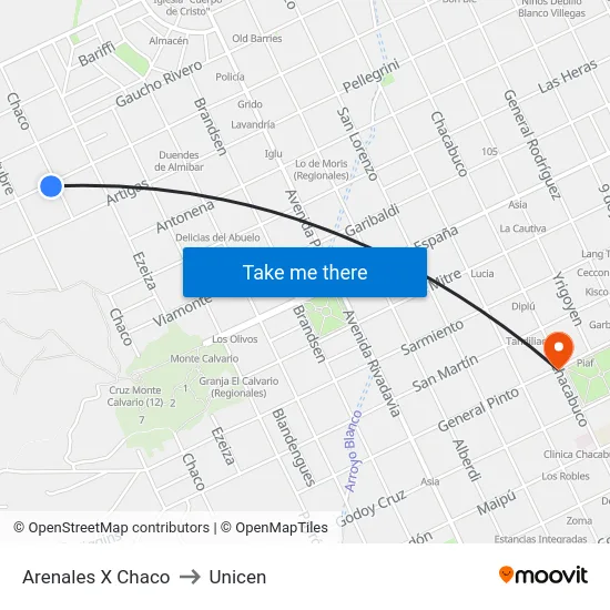 Arenales X Chaco to Unicen map