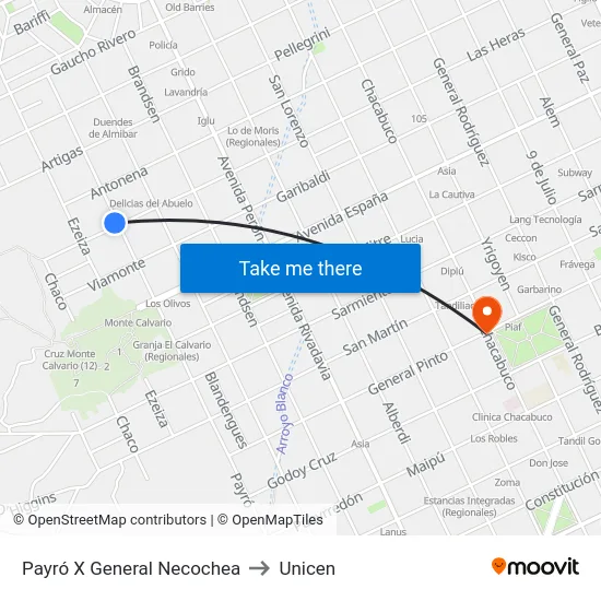 Payró X General Necochea to Unicen map