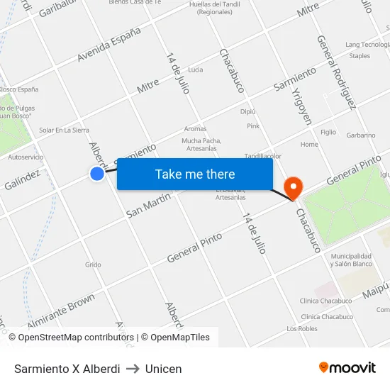 Sarmiento X Alberdi to Unicen map