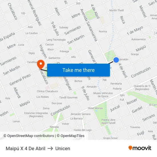 Maipú X 4 De Abril to Unicen map