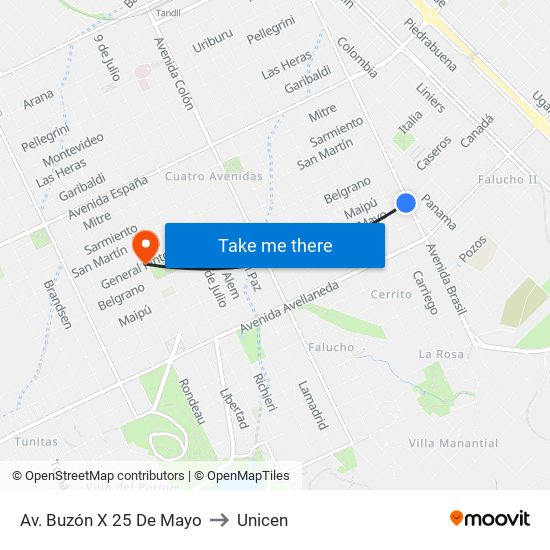 Av. Buzón X 25 De Mayo to Unicen map