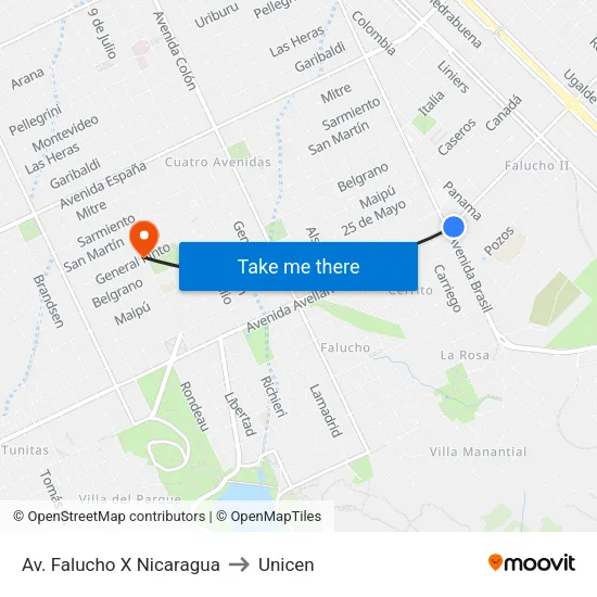 Av. Falucho X Nicaragua to Unicen map
