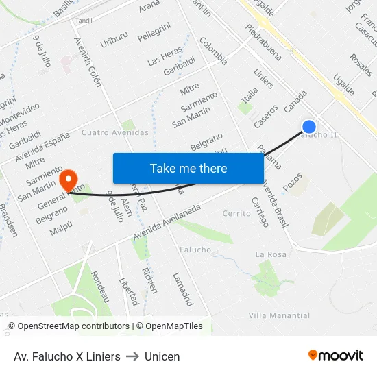 Av. Falucho X Liniers to Unicen map