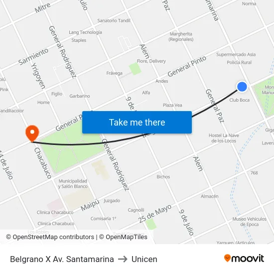 Belgrano X Av. Santamarina to Unicen map