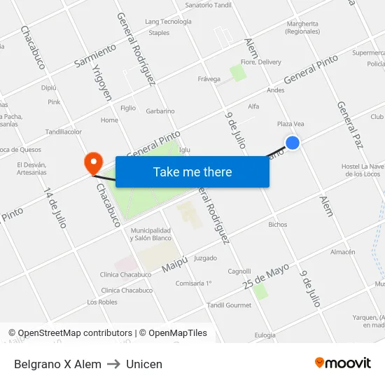 Belgrano X Alem to Unicen map