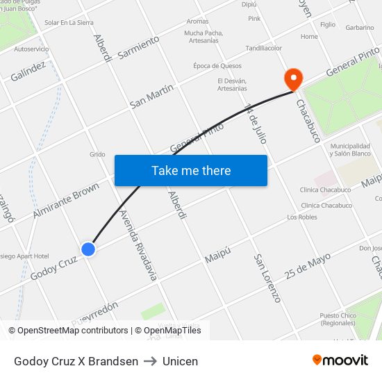 Godoy Cruz X Brandsen to Unicen map