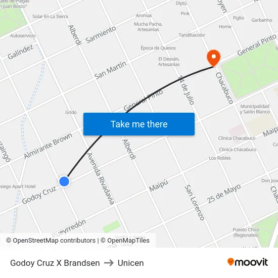 Godoy Cruz X Brandsen to Unicen map