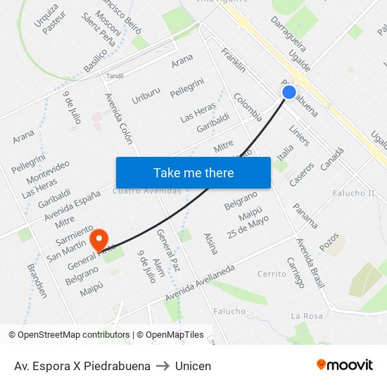 Av. Espora X Piedrabuena to Unicen map