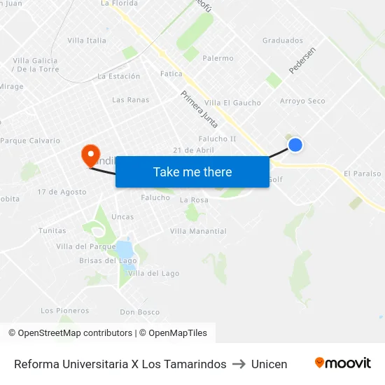 Reforma Universitaria X Los Tamarindos to Unicen map