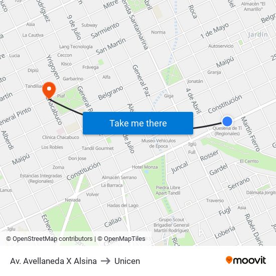 Av. Avellaneda X Alsina to Unicen map