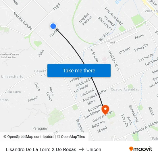 Lisandro De La Torre X De Roxas to Unicen map