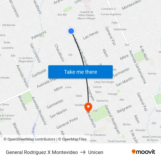 General Rodríguez X Montevideo to Unicen map