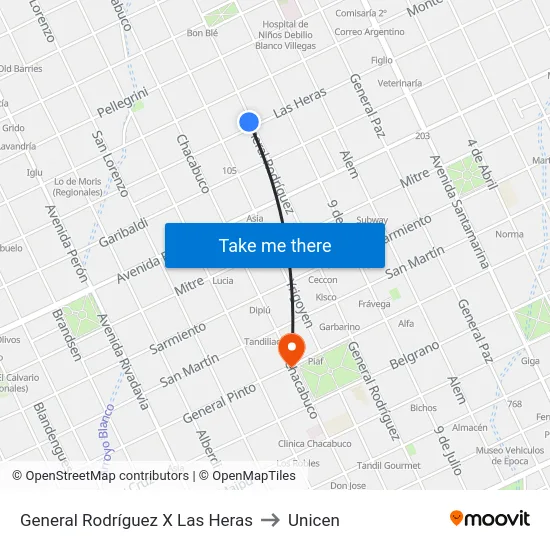 General Rodríguez X Las Heras to Unicen map