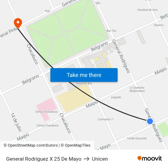 General Rodríguez X 25 De Mayo to Unicen map
