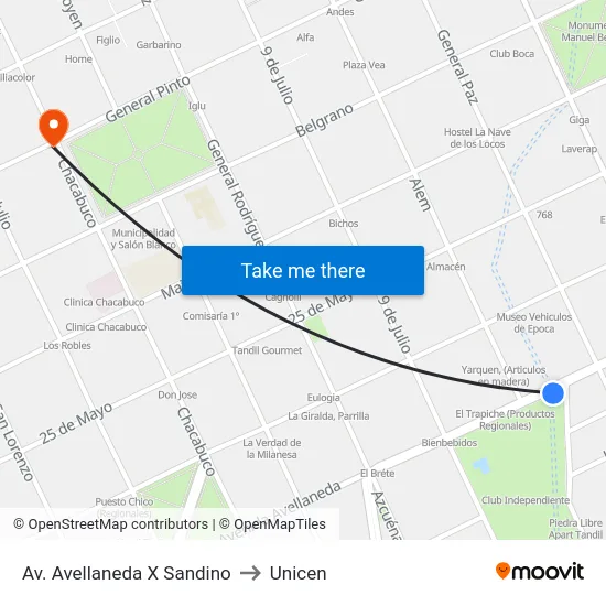 Av. Avellaneda X Sandino to Unicen map