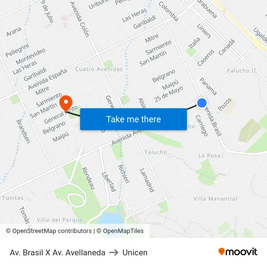 Av. Brasil X Av. Avellaneda to Unicen map