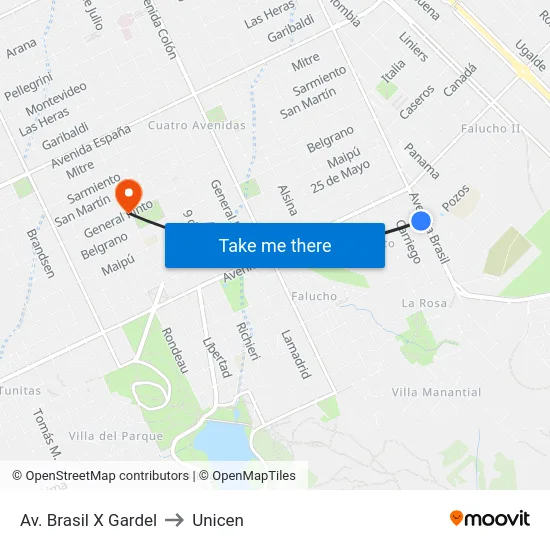 Av. Brasil X Gardel to Unicen map