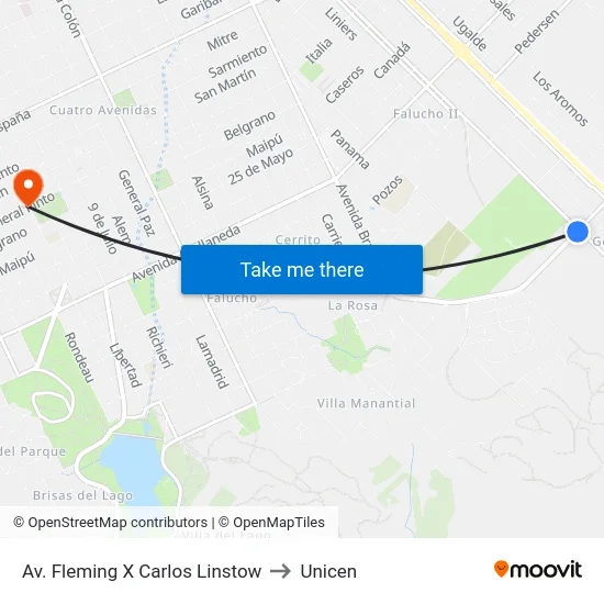 Av. Fleming X Carlos Linstow to Unicen map